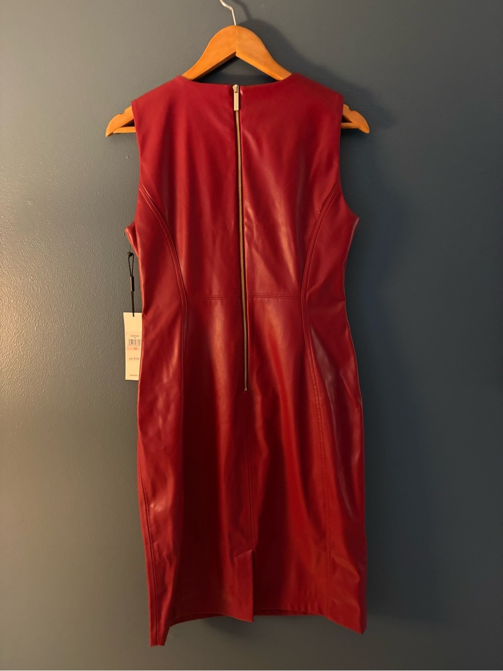 Calvin Klein Burgundy/Red Faux Leather Sheath Dress size 10 - Picture 4 of 4